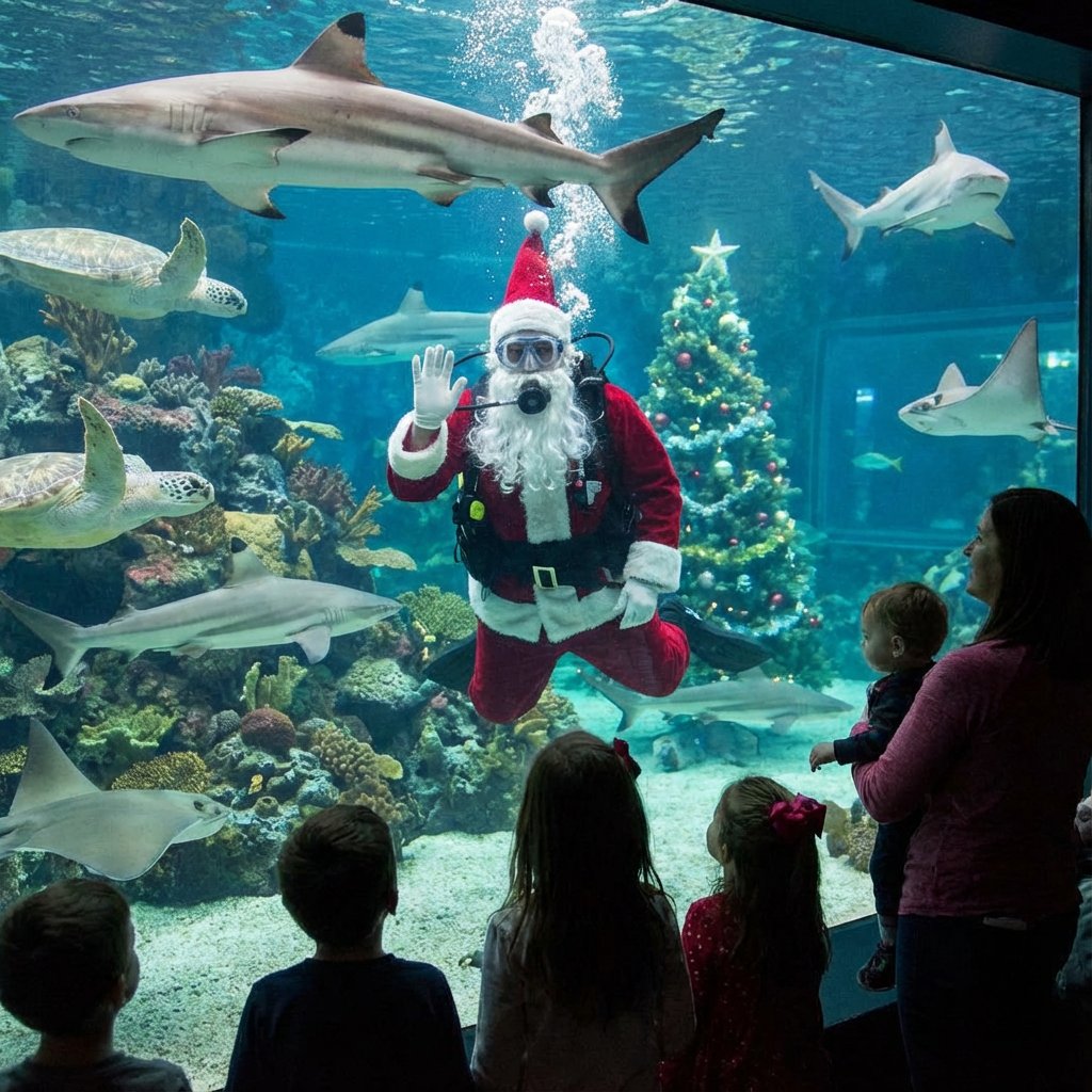 Scuba Diving Santa at Adventure Aquarium in Camden, New Jersey